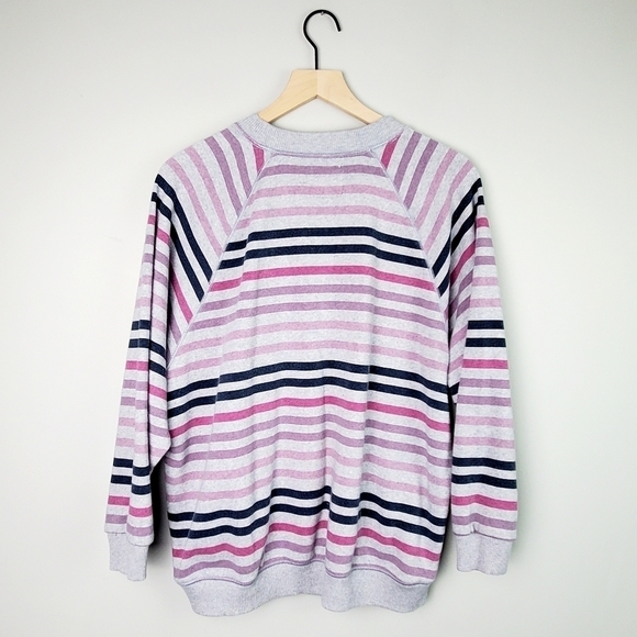American Eagle Gray Purple Striped Crewneck Sweatshirt XS - Picture 6 of 7